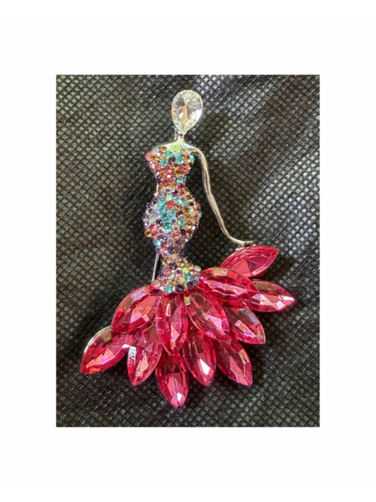 Unbranded Jewelry - Lady wearing a vibrant pink and multi-colored crystal gown Brooch One Size
